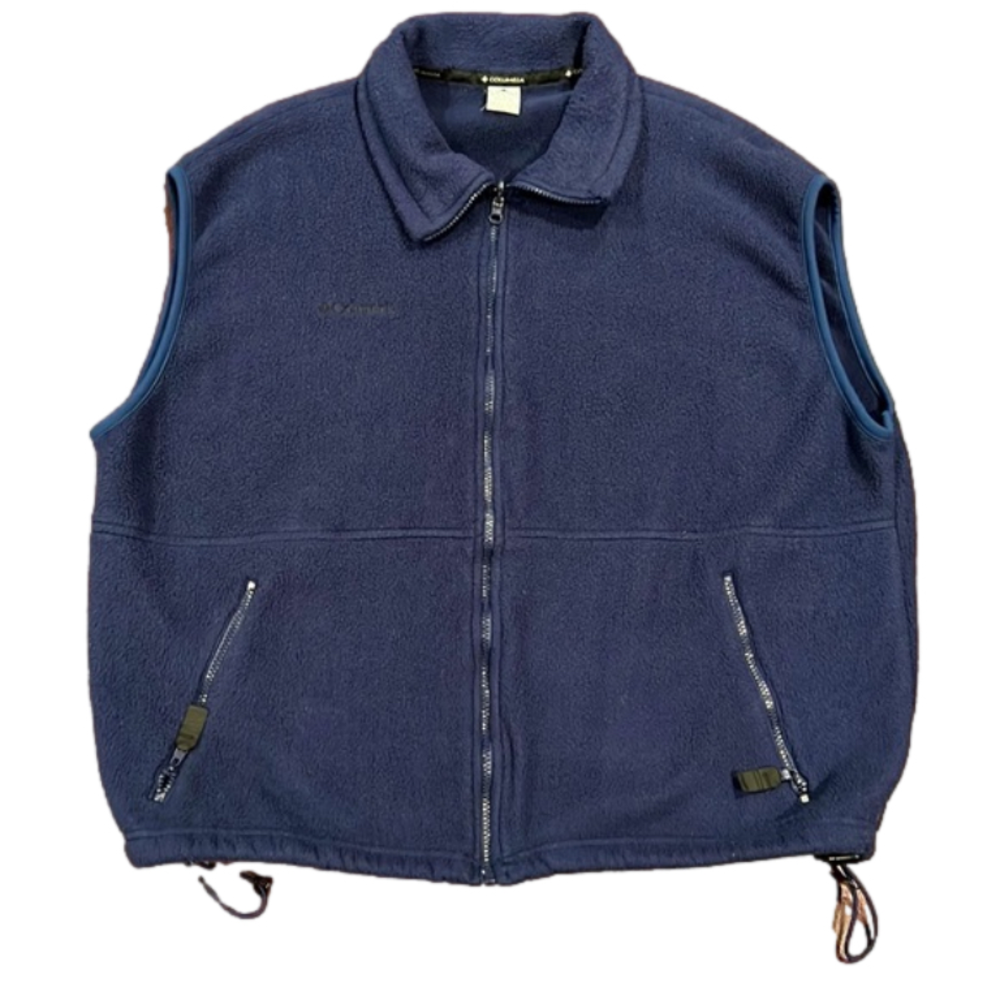 Columbia Vintage Y2K Navy Fleece Zip Up Mock Neck Vest Jacket Coat - Size XL
